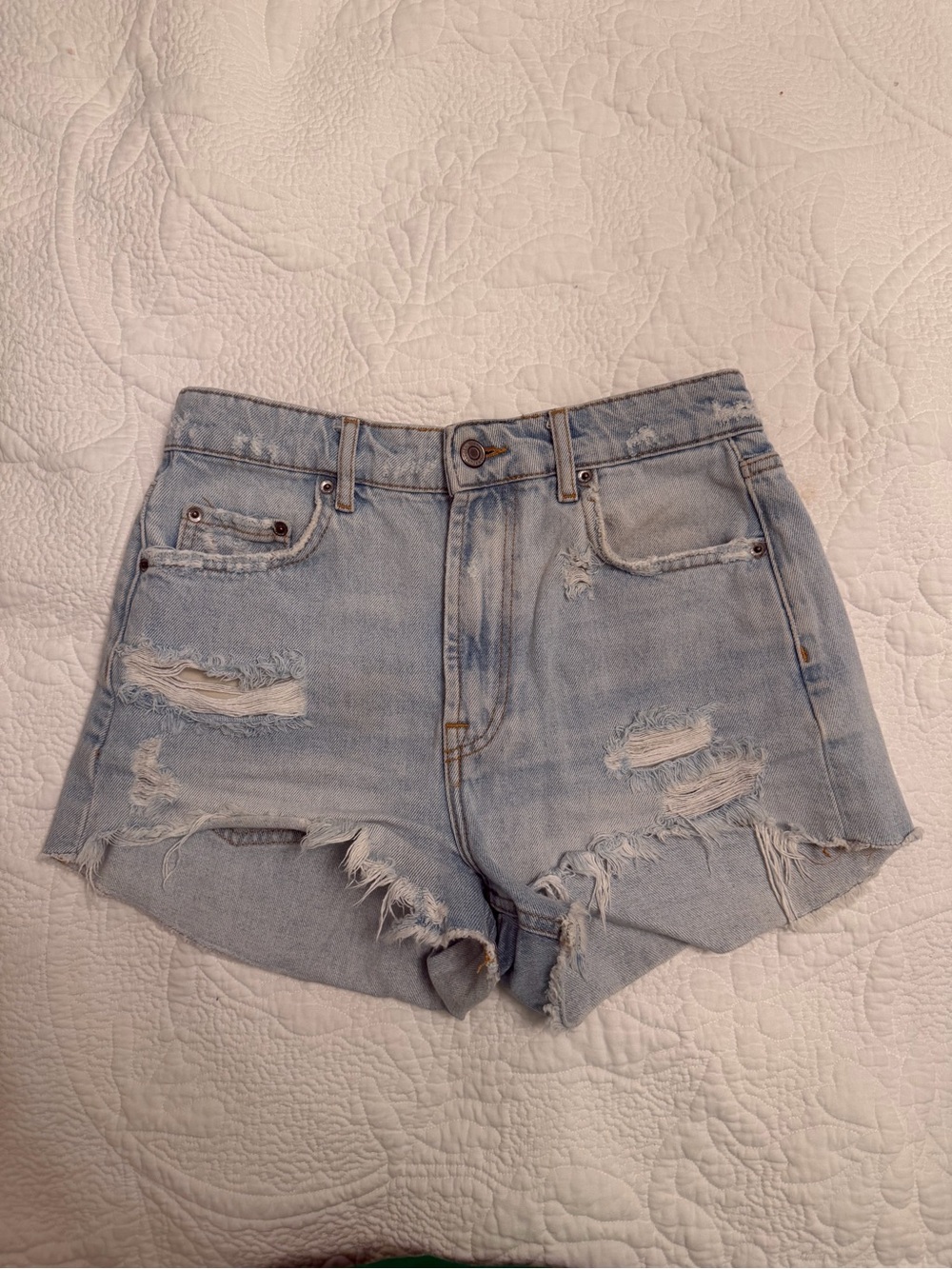 Zara Light Blue Distressed Denim Cutoff Shorts